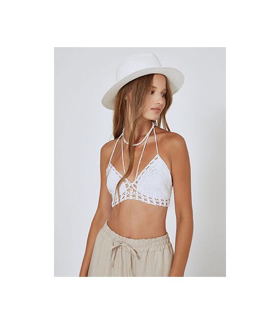 Πλεκτό crop top με φουντάκια SM0029.4053+2