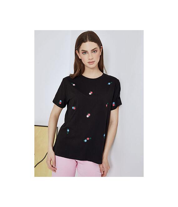 T-shirt με κέντημα λουλούδια SN7590.4218+2