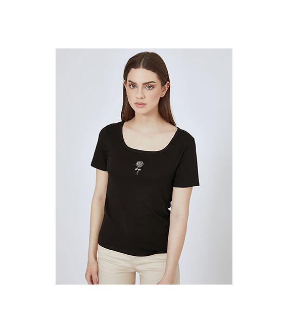 T-shirt με strass τριαντάφυλλο SN7590.4227+2