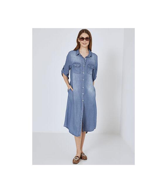 Φόρεμα σεμιζιέ μίντι με όψη denim SN7830.8166+1