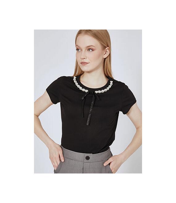 T-shirt με πέρλες και φιόγκο SN7958.4005+1