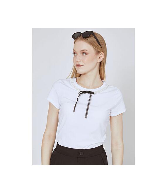 T-shirt με πέρλες και φιόγκο SN7958.4005+2