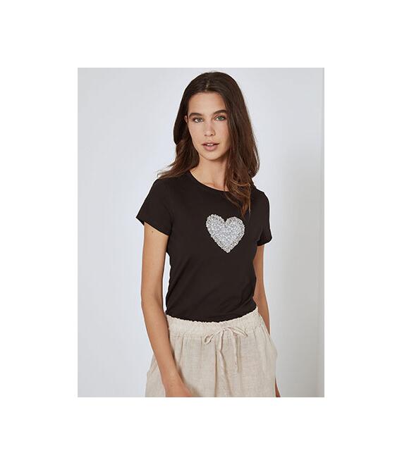 T-shirt με strass καρδιά και παγιέτες SN7958.4008+2