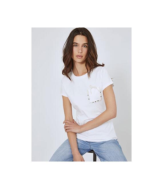 T-shirt με τσέπη και πέρλες SN7958.4021+1
