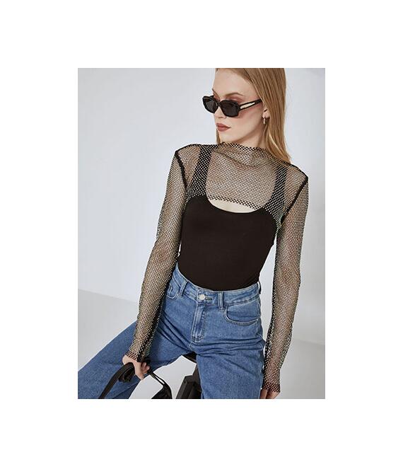 Τοπ crop ασύμμετρο με strass SN9423.4828+1