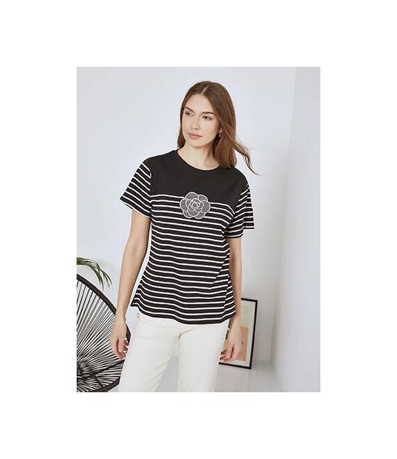 T-shirt με ρίγες και strass SN9844.4615+1