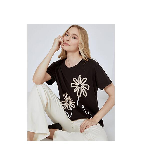 T-shirt με μεταλλιζέ λουλούδι SN9844.4682+1