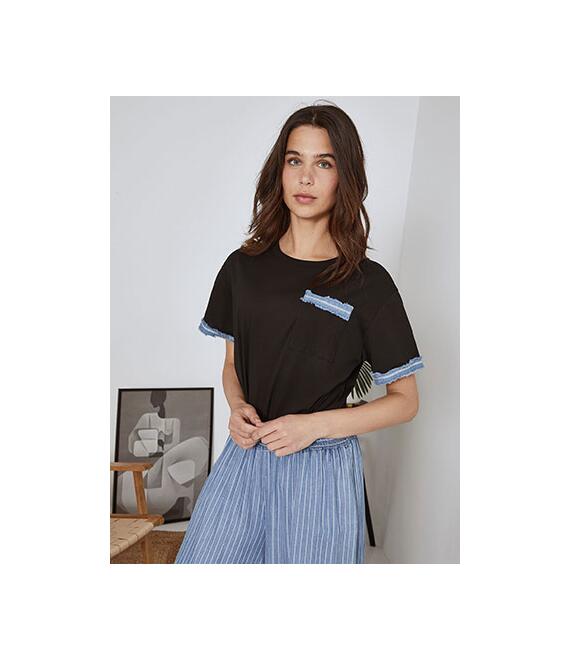 T-shirt με denim λεπτομέρειες SN9844.4961+2