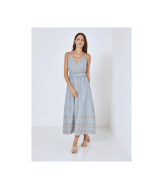 Φόρεμα μάξι με denim όψη SN9844.8735+3
