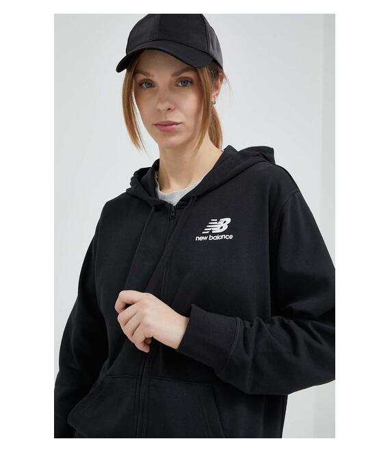 Μπλούζα New Balance χρώμα: μαύρο, με κουκούλα