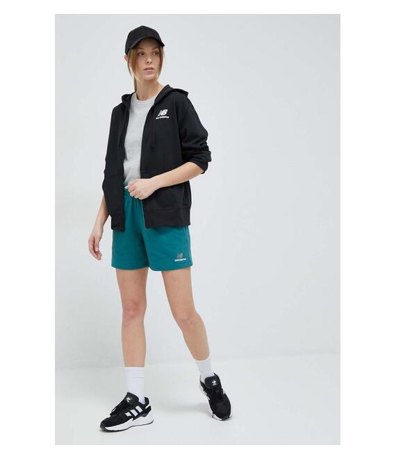 Μπλούζα New Balance χρώμα: μαύρο, με κουκούλα