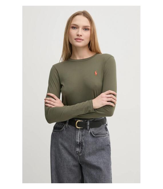 Βαμβακερή μπλούζα με μακριά μανίκια Polo Ralph Lauren χρώμα: άσπρο, 211898699
