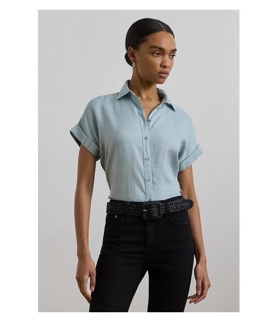 Πουκάμισο από λινό Lauren Ralph Lauren χρώμα: πράσινο, 200699152