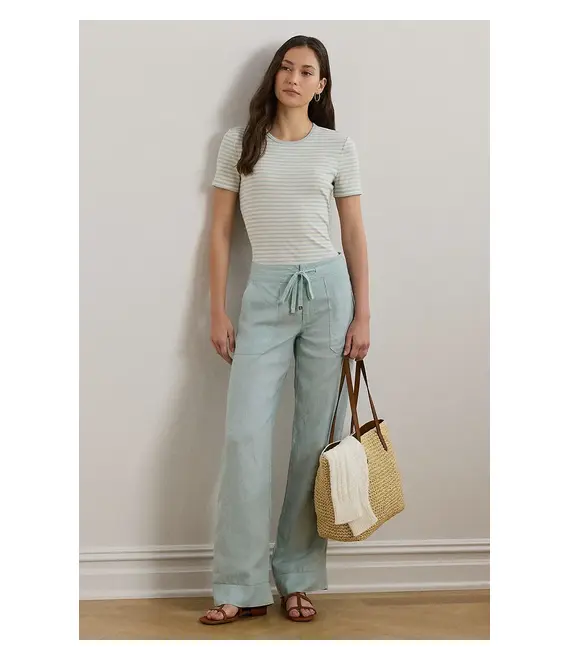 Λινό παντελόνι Lauren Ralph Lauren χρώμα: ναυτικό μπλε, 200735136