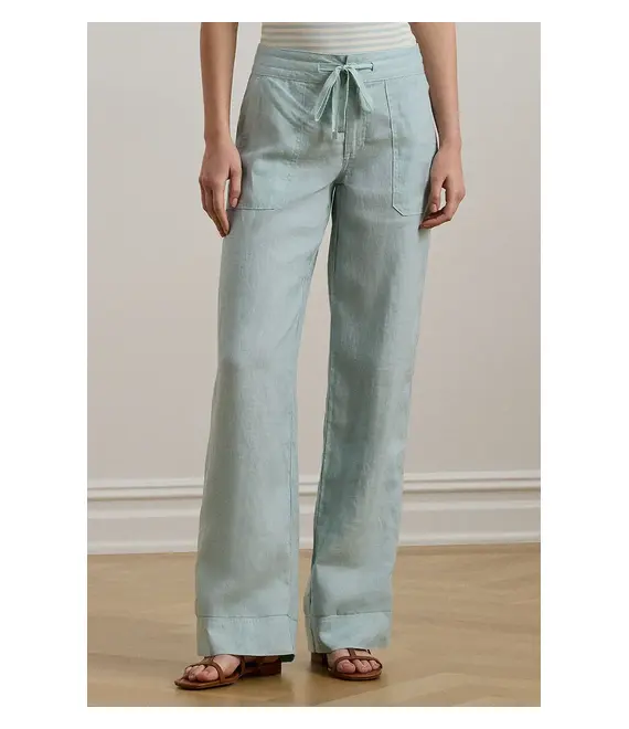 Λινό παντελόνι Lauren Ralph Lauren χρώμα: ναυτικό μπλε, 200735136