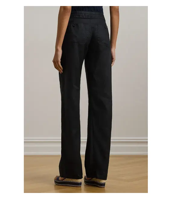 Λινό παντελόνι Lauren Ralph Lauren χρώμα: μαύρο
