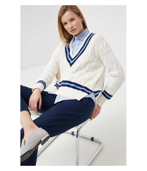 Βαμβακερό πουλόβερ Polo Ralph Lauren γυναικεία, χρώμα: μπεζ