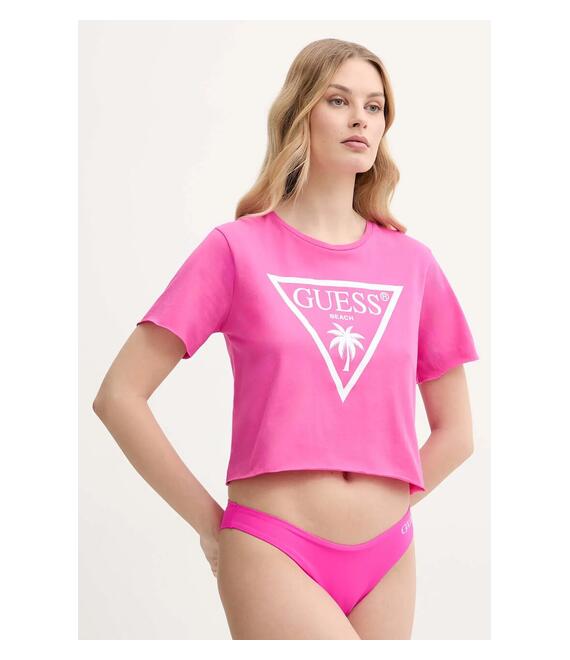 Βαμβακερό μπλουζάκι Guess χρώμα: ροζ