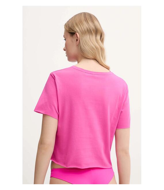 Βαμβακερό μπλουζάκι Guess χρώμα: ροζ
