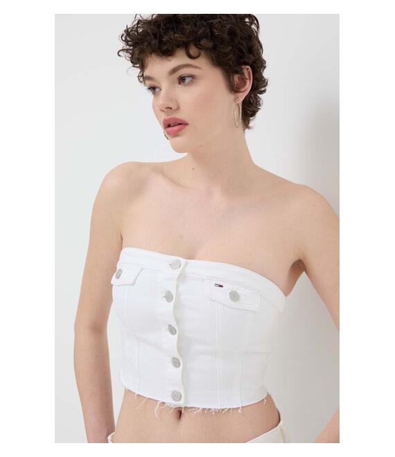 Τζιν τοπ Tommy Jeans χρώμα: άσπρο