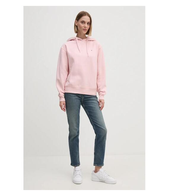 Βαμβακερή μπλούζα Tommy Hilfiger γυναικεία, χρώμα: ροζ, με κουκούλα