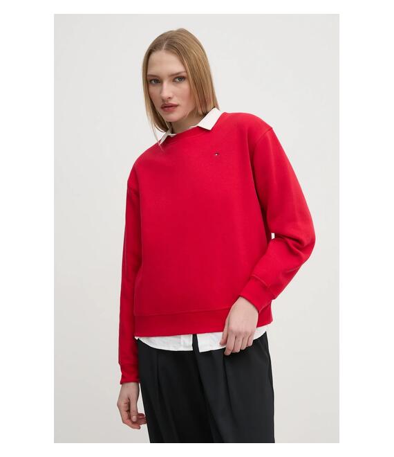 Βαμβακερή μπλούζα Tommy Hilfiger γυναικεία, χρώμα: κόκκινο