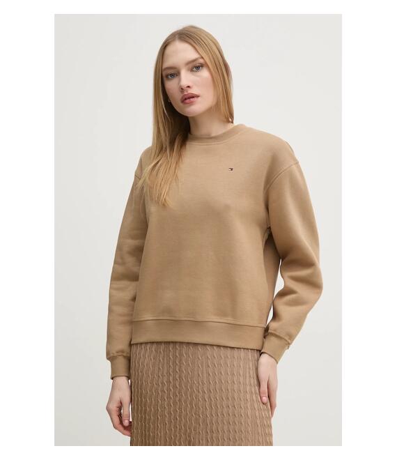 Βαμβακερή μπλούζα Tommy Hilfiger γυναικεία, χρώμα: καφέ