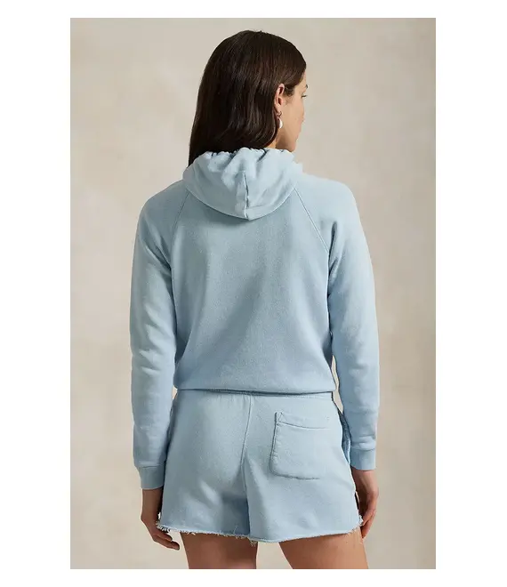 Βαμβακερή μπλούζα Polo Ralph Lauren γυναικεία, χρώμα: μπλε, με κουκούλα, 211935583