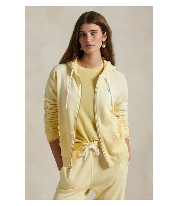 Βαμβακερή μπλούζα Polo Ralph Lauren γυναικεία, χρώμα: κίτρινο, με κουκούλα, 211935584