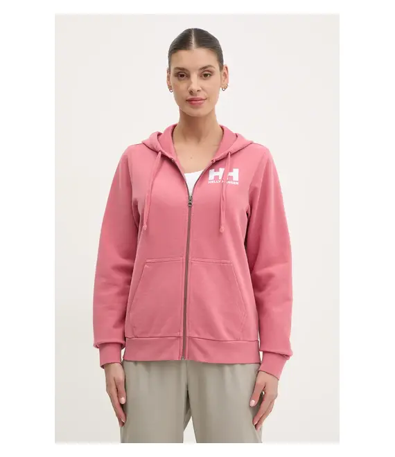 Βαμβακερή μπλούζα Helly Hansen γυναικεία, χρώμα: ροζ, με κουκούλα, 34461