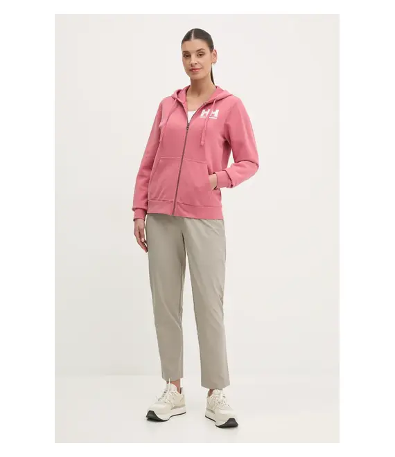 Βαμβακερή μπλούζα Helly Hansen γυναικεία, χρώμα: ροζ, με κουκούλα, 34461