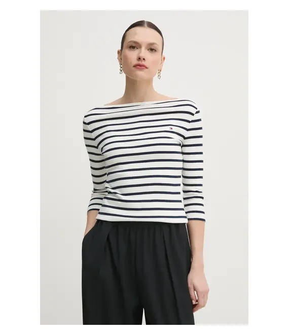 Βαμβακερή μπλούζα με μακριά μανίκια Tommy Hilfiger χρώμα: μαύρο, WW0WW40589