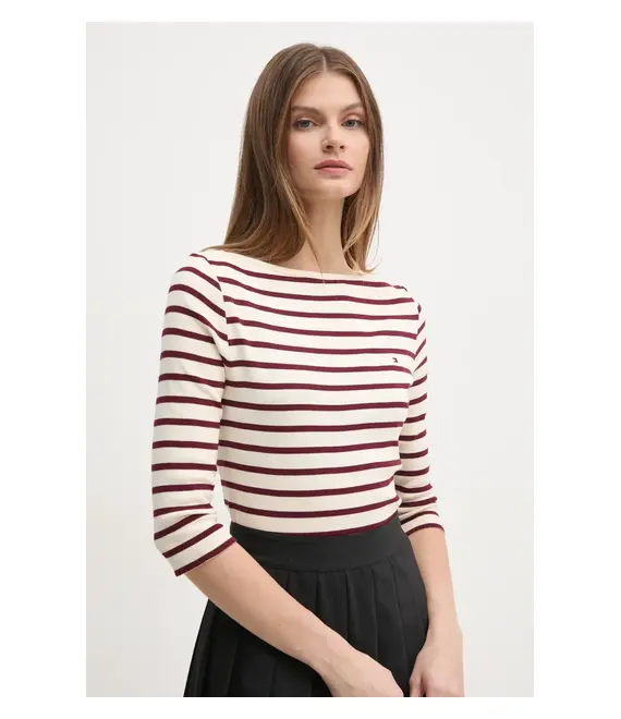 Βαμβακερή μπλούζα με μακριά μανίκια Tommy Hilfiger χρώμα: μπεζ, WW0WW40589