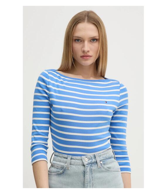 Βαμβακερή μπλούζα με μακριά μανίκια Tommy Hilfiger χρώμα: μπλε, WW0WW40589