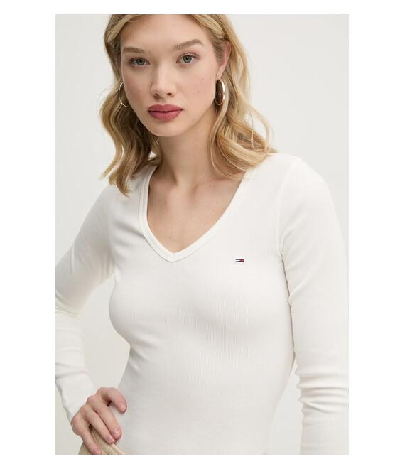 Longsleeve Tommy Jeans χρώμα: μπεζ, DW0DW17990