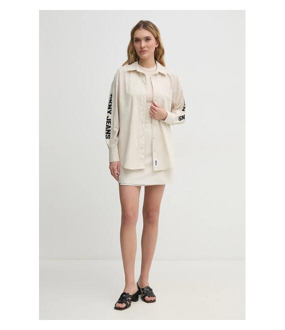 Βαμβακερό πουκάμισο Dkny χρώμα: μπεζ, E31M1RDM