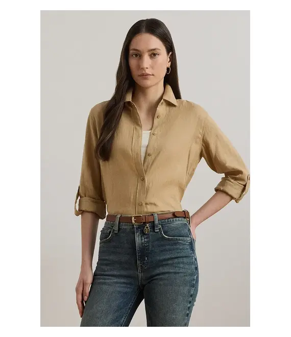 Πουκάμισο από λινό Lauren Ralph Lauren χρώμα: μπλε, 200782777
