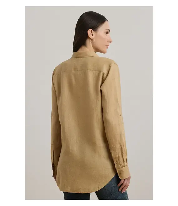 Πουκάμισο από λινό Lauren Ralph Lauren χρώμα: μπλε, 200782777