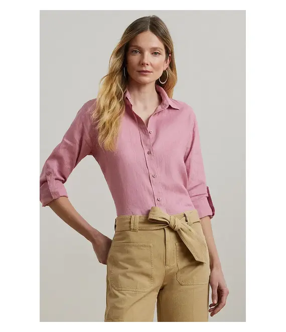 Πουκάμισο από λινό Lauren Ralph Lauren χρώμα: μπλε, 200782777