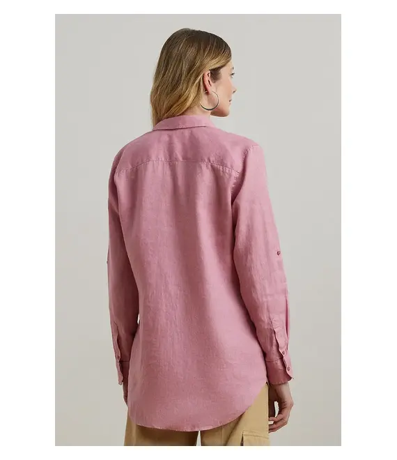 Πουκάμισο από λινό Lauren Ralph Lauren χρώμα: μπλε, 200782777