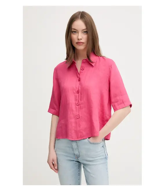 Πουκάμισο από λινό United Colors of Benetton χρώμα: καφέ