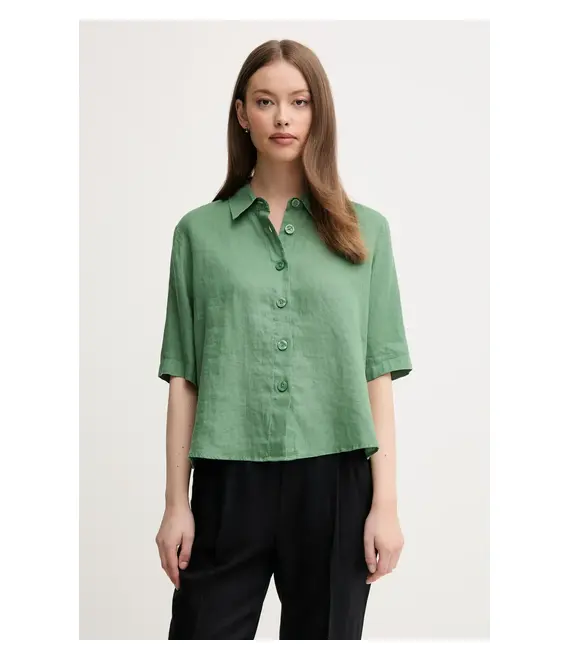 Πουκάμισο από λινό United Colors of Benetton χρώμα: καφέ