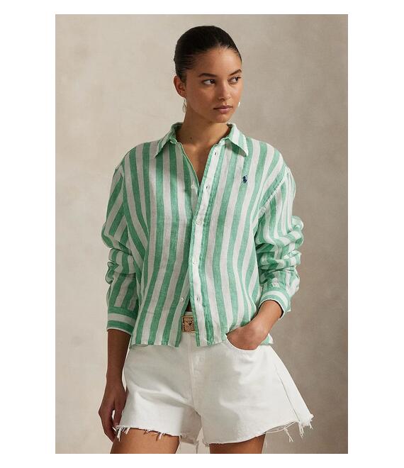 Πουκάμισο από λινό Polo Ralph Lauren χρώμα: μπλε, 211935130