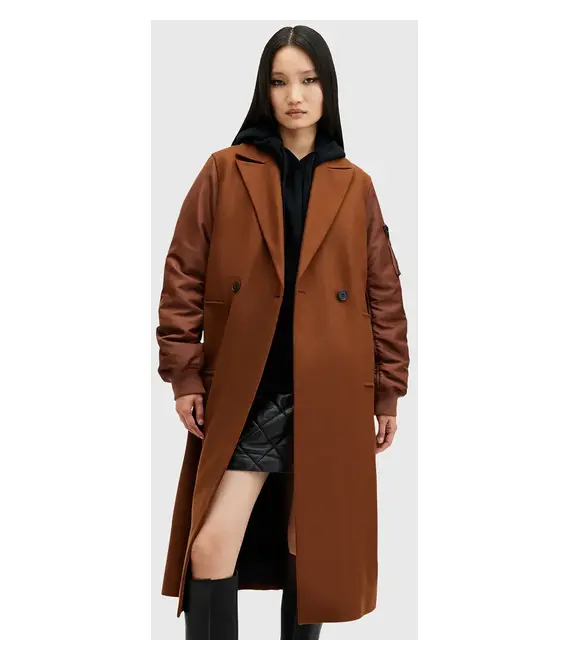 Μάλλινο παλτό AllSaints PAULAH χρώμα: καφέ, W007OZ