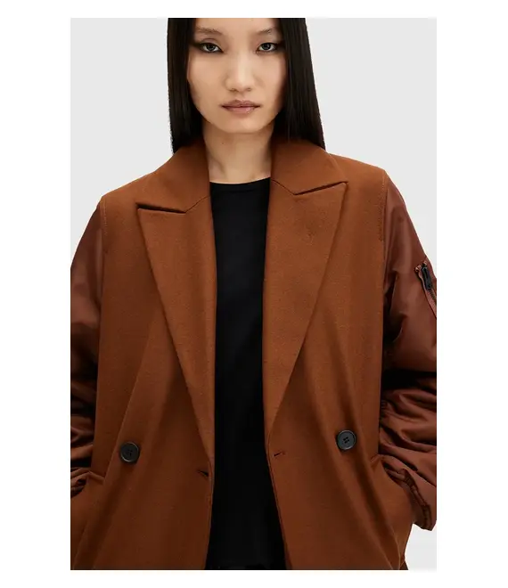 Μάλλινο παλτό AllSaints PAULAH χρώμα: καφέ, W007OZ
