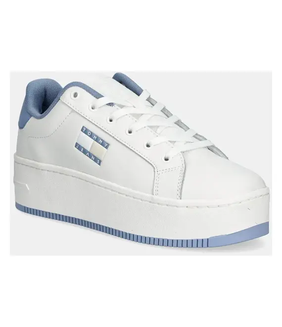 Δερμάτινα αθλητικά παπούτσια Tommy Jeans TJW FLATFORM ESS χρώμα: άσπρο, EN0EN02518
