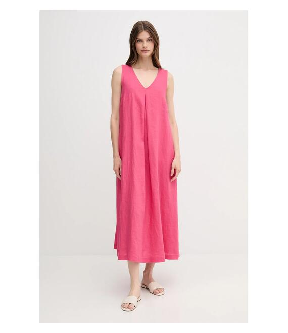 Λινό φόρεμα United Colors of Benetton χρώμα: ροζ
