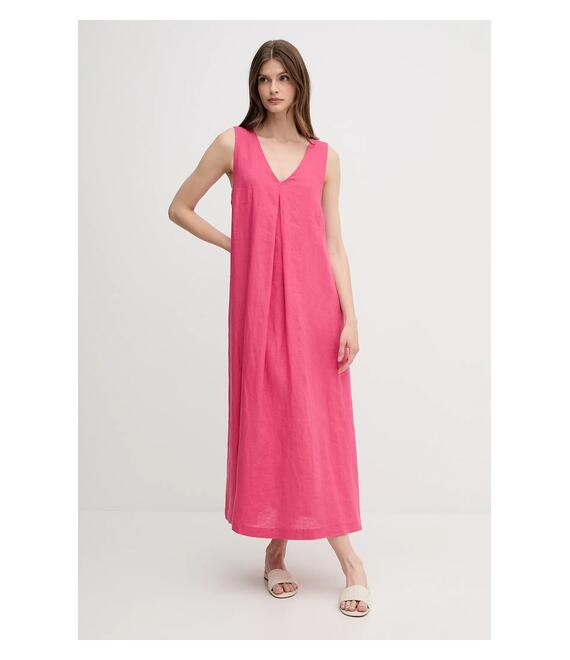Λινό φόρεμα United Colors of Benetton χρώμα: ροζ