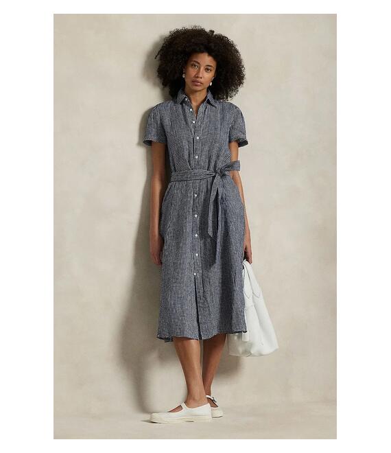 Λινό φόρεμα Polo Ralph Lauren χρώμα: μπλε, 211935154