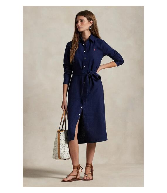 Λινό φόρεμα Polo Ralph Lauren χρώμα: άσπρο, 211943992